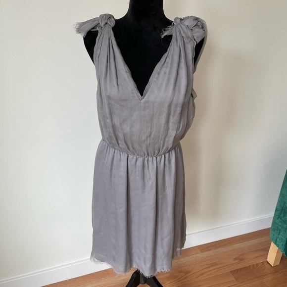 Calypso St Barth Grey Silk V-Neck Raw Hem Blouson Sleeveless Mini Dress Size L - Picture 1 of 8